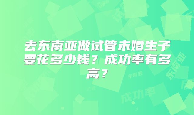 去东南亚做试管未婚生子要花多少钱?成功率有多高?