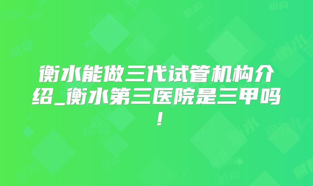 衡水能做三代试管机构介绍_衡水第三医院是三甲吗!