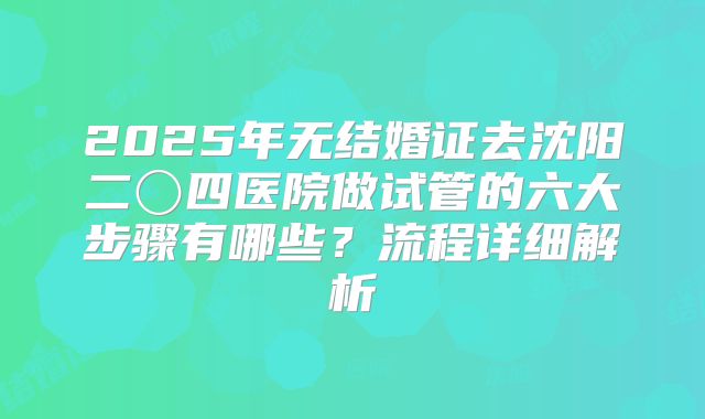 2025年无结婚证去沈阳二〇四医院做试管的六大步骤有哪些?流程详细解析