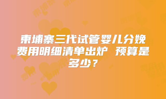 柬埔寨三代试管婴儿分娩费用明细清单出炉 预算是多少？