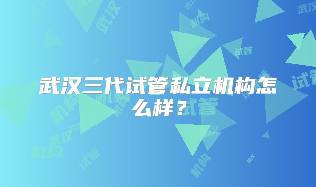 武汉三代试管私立机构怎么样？
