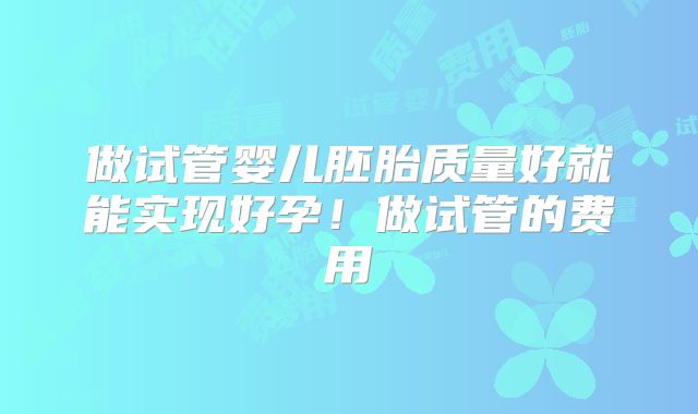 做试管婴儿胚胎质量好就能实现好孕！做试管的费用