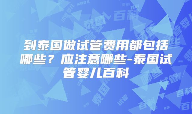 到泰国做试管费用都包括哪些?应注意哪些-泰国试管婴儿百科