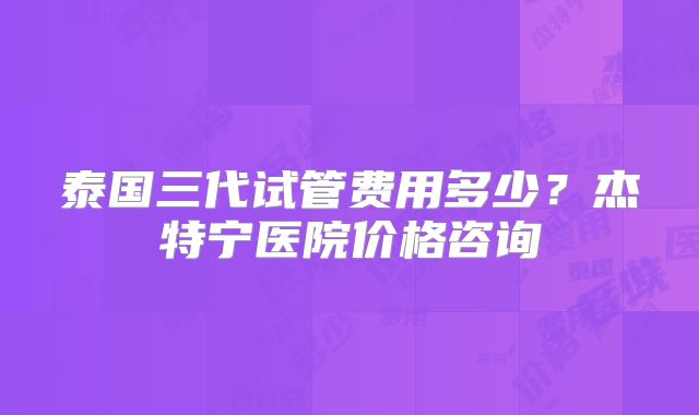 泰国三代试管费用多少?杰特宁医院价格咨询
