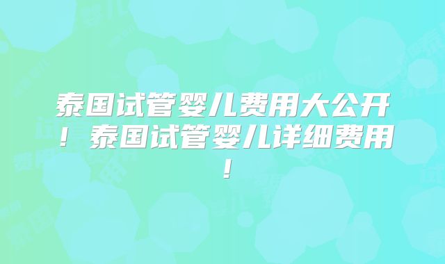 泰国试管婴儿费用大公开！泰国试管婴儿详细费用！
