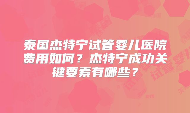 泰国杰特宁试管婴儿医院费用如何?杰特宁成功关键要素有哪些?