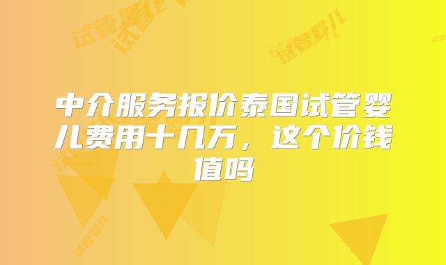 中介服务报价泰国试管婴儿费用十几万，这个价钱值吗