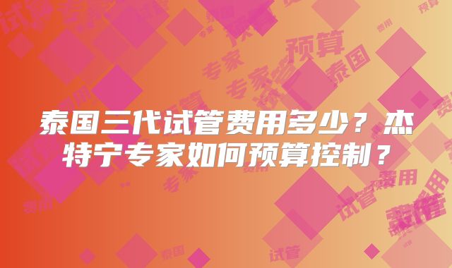 泰国三代试管费用多少？杰特宁专家如何预算控制？