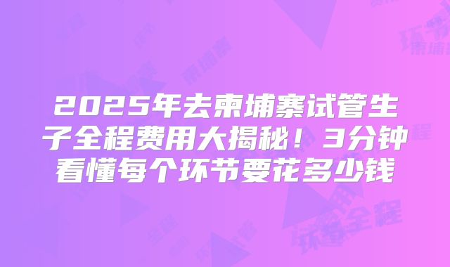 2025年去柬埔寨试管生子全程费用大揭秘！3分钟看懂每个环节要花多少钱