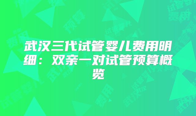 武汉三代试管婴儿费用明细:双亲一对试管预算概览