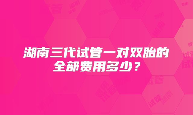湖南三代试管一对双胎的全部费用多少?
