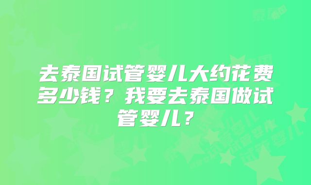 去泰国试管婴儿大约花费多少钱？我要去泰国做试管婴儿？