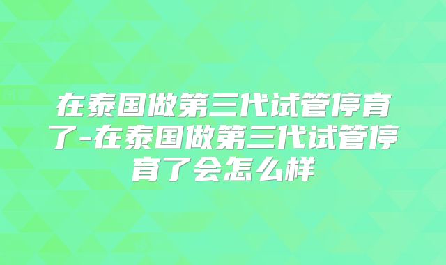 在泰国做第三代试管停育了-在泰国做第三代试管停育了会怎么样