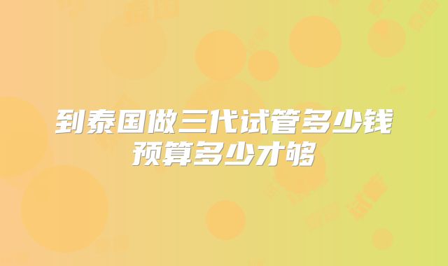 到泰国做三代试管多少钱预算多少才够