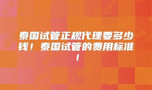 泰国试管正规代理要多少钱!泰国试管的费用标准!