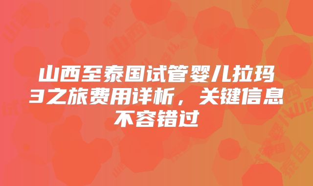 山西至泰国试管婴儿拉玛3之旅费用详析，关键信息不容错过