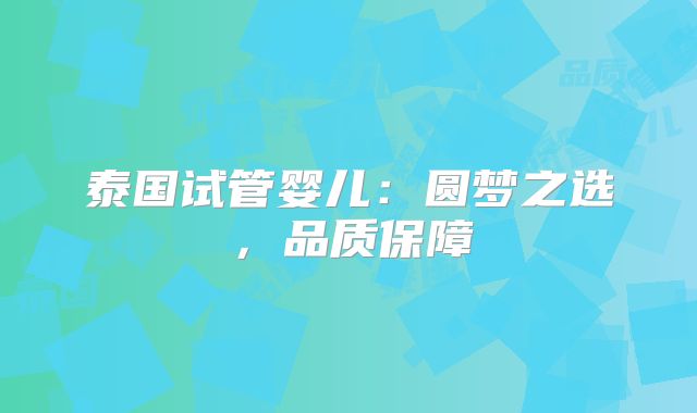 泰国试管婴儿：圆梦之选，品质保障