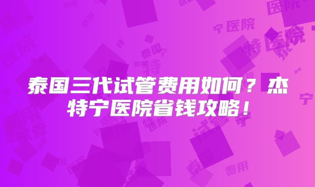 泰国三代试管费用如何?杰特宁医院省钱攻略!