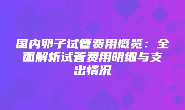 国内卵子试管费用概览：全面解析试管费用明细与支出情况