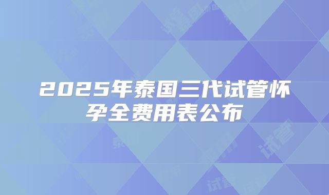 2025年泰国三代试管怀孕全费用表公布