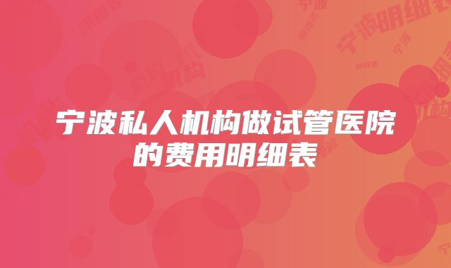 宁波私人机构做试管医院的费用明细表