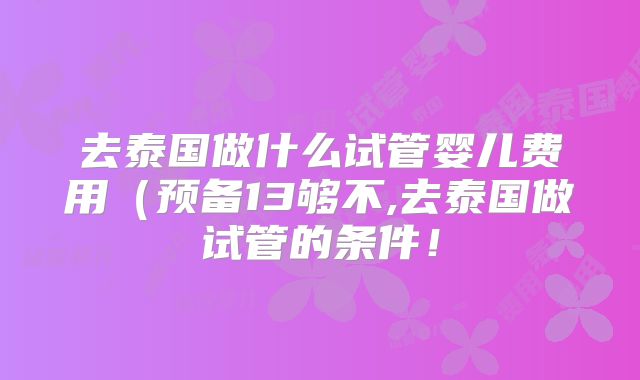 去泰国做什么试管婴儿费用(预备13够不,去泰国做试管的条件!