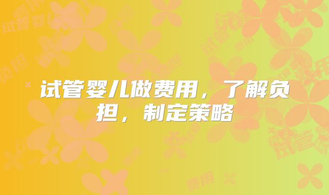 试管婴儿做费用，了解负担，制定策略