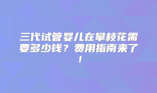 三代试管婴儿在攀枝花需要多少钱？费用指南来了！