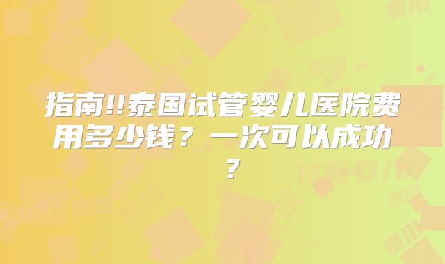 指南!!泰国试管婴儿医院费用多少钱?一次可以成功嚒?