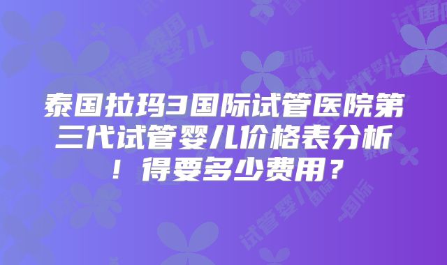 泰国拉玛3国际试管医院第三代试管婴儿价格表分析!得要多少费用?