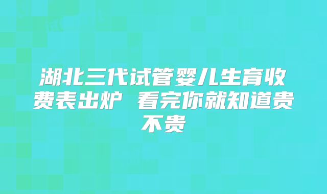 湖北三代试管婴儿生育收费表出炉 看完你就知道贵不贵