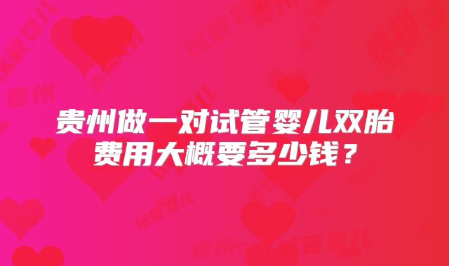 贵州做一对试管婴儿双胎费用大概要多少钱?