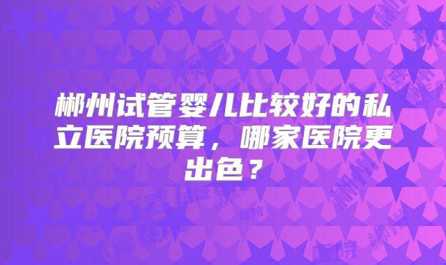 郴州试管婴儿比较好的私立医院预算,哪家医院更出色?