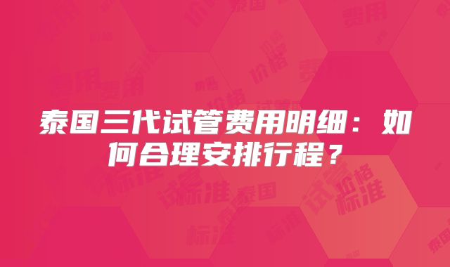 泰国三代试管费用明细:如何合理安排行程?