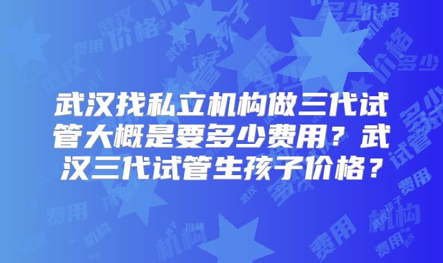 武汉找私立机构做三代试管大概是要多少费用?武汉三代试管生孩子价格?