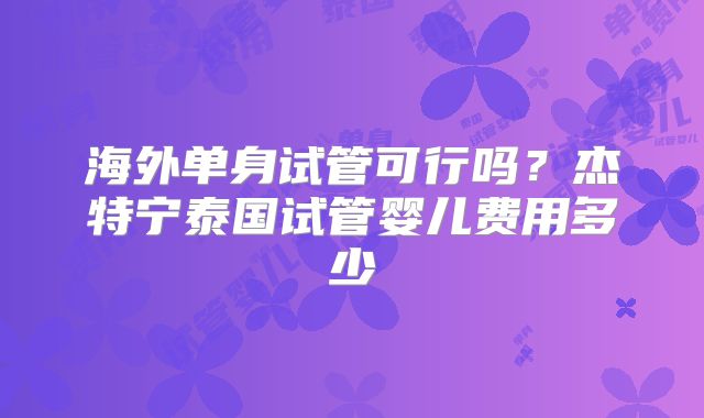 海外单身试管可行吗？杰特宁泰国试管婴儿费用多少