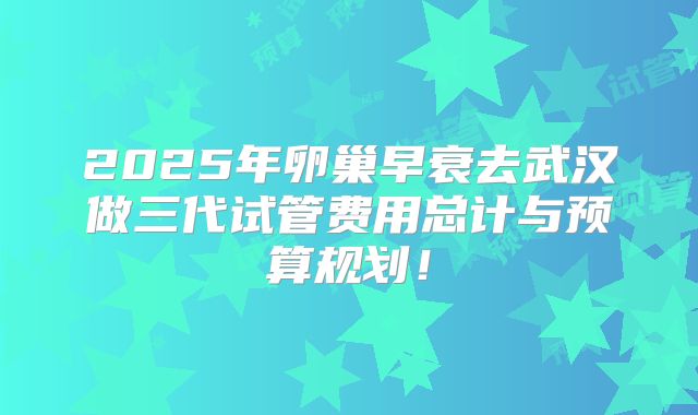 2025年卵巢早衰去武汉做三代试管费用总计与预算规划!