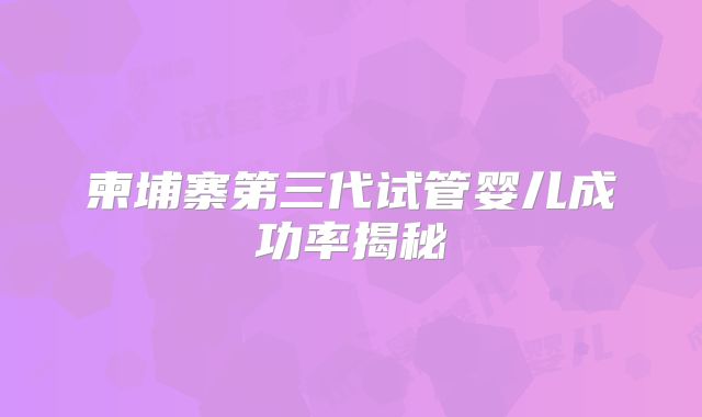 柬埔寨第三代试管婴儿成功率揭秘