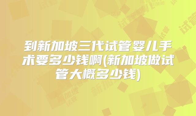 到新加坡三代试管婴儿手术要多少钱啊(新加坡做试管大概多少钱)