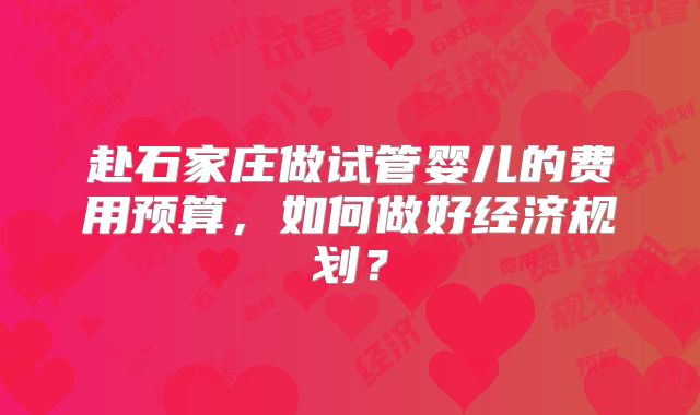 赴石家庄做试管婴儿的费用预算，如何做好经济规划？