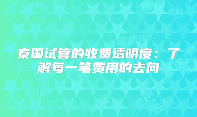 泰国试管的收费透明度：了解每一笔费用的去向