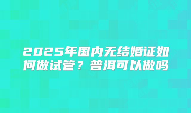 2025年国内无结婚证如何做试管？普洱可以做吗