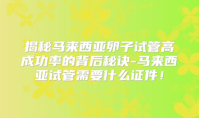 揭秘马来西亚卵子试管高成功率的背后秘诀-马来西亚试管需要什么证件！
