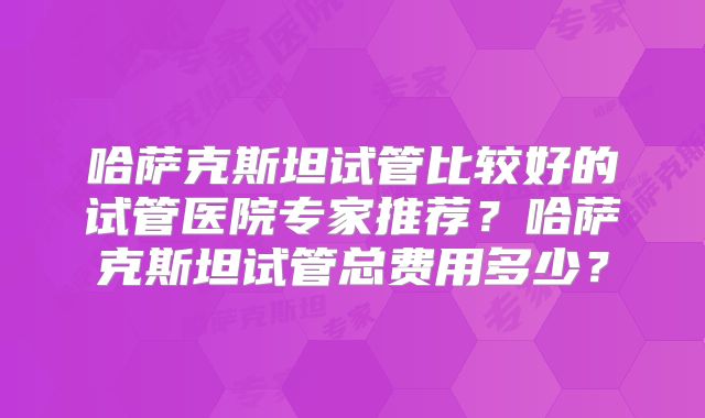 哈萨克斯坦试管比较好的试管医院专家推荐？哈萨克斯坦试管总费用多少？