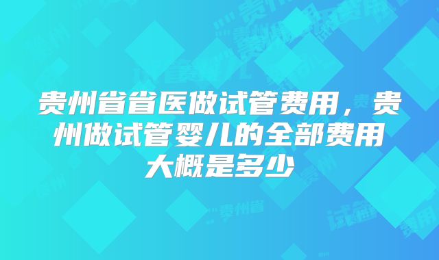 贵州省省医做试管费用，贵州做试管婴儿的全部费用大概是多少