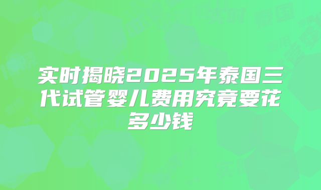 实时揭晓2025年泰国三代试管婴儿费用究竟要花多少钱