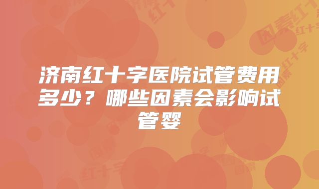 济南红十字医院试管费用多少?哪些因素会影响试管婴