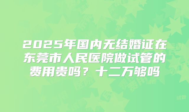 2025年国内无结婚证在东莞市人民医院做试管的费用贵吗?十二万够吗