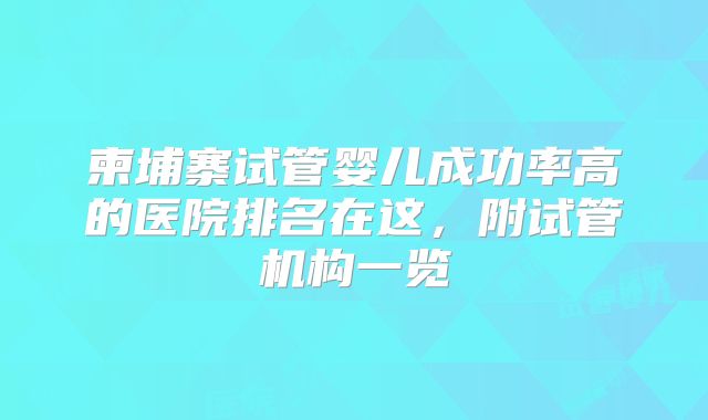 柬埔寨试管婴儿成功率高的医院排名在这，附试管机构一览