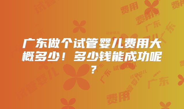 广东做个试管婴儿费用大概多少！多少钱能成功呢？
